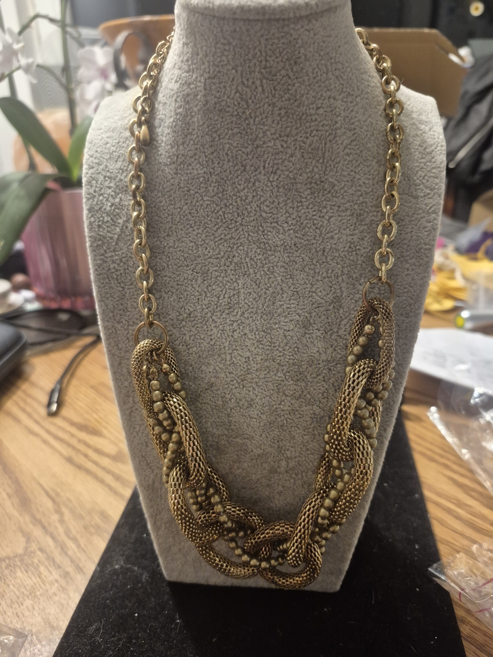 Gold-Tone Braided Chain Statement Necklace